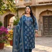 Noor Inverted Booti Silver Yoke Suit Set