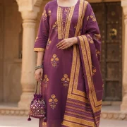 Purple Floral Boota Printed Yoke Suit Set
