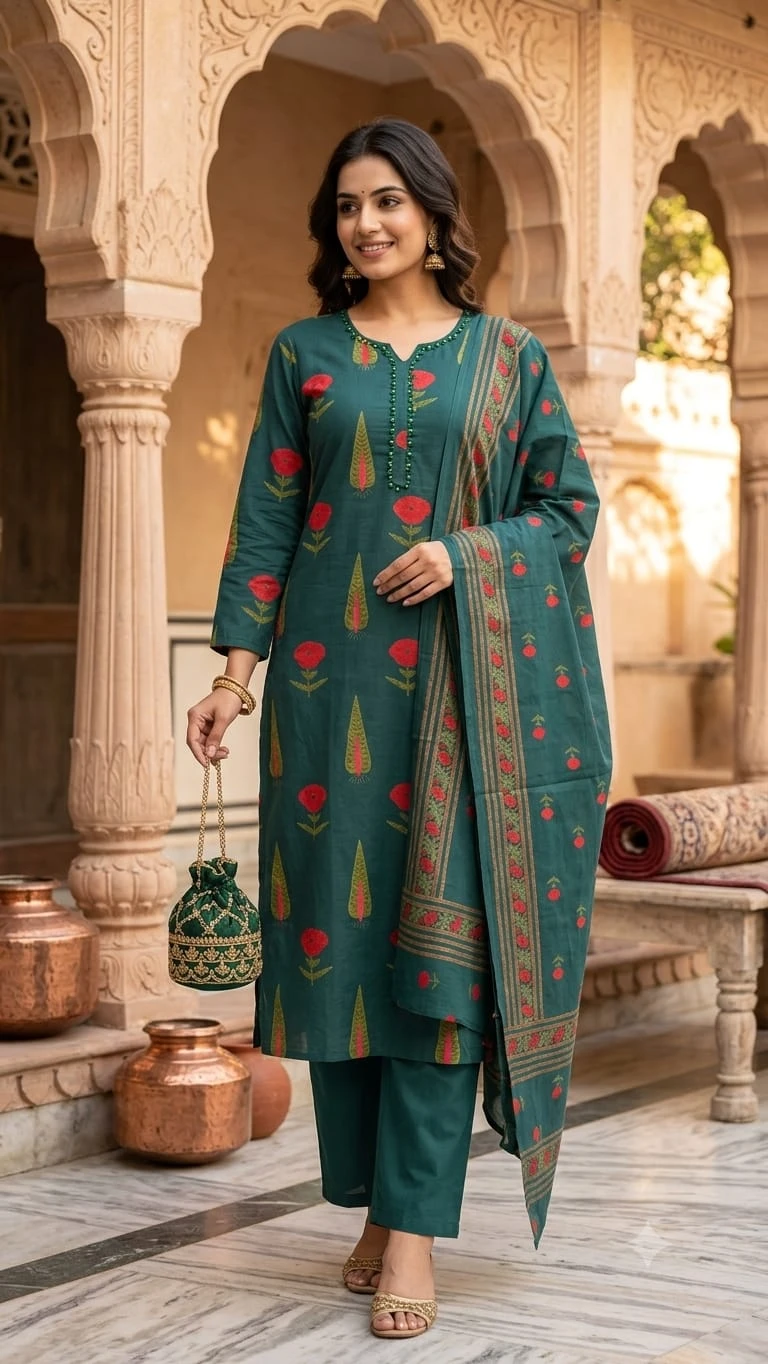 Aakarsh Floral Booti Notch Neck Suit Set