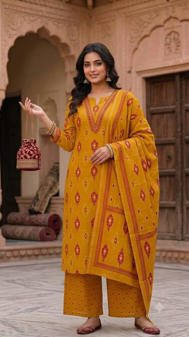 Mehrunissa Diamond Ikat V-Neck Set
