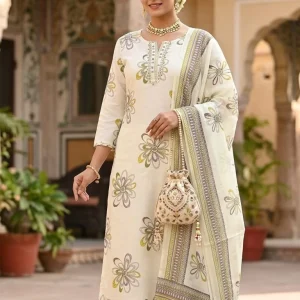 Kashish Floral Outline Square Yoke Suit Set