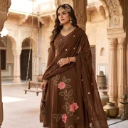 Elegant Floral Embroidered Cotton Kurti Pant & Dupatta Set